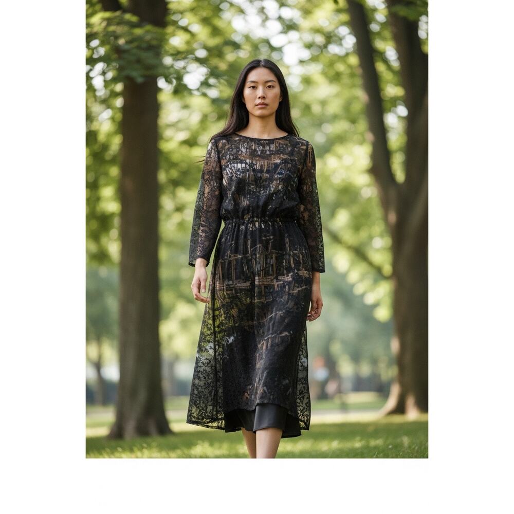 Uniq Black Lace Transparent Belted Overdress Size Medium NWT